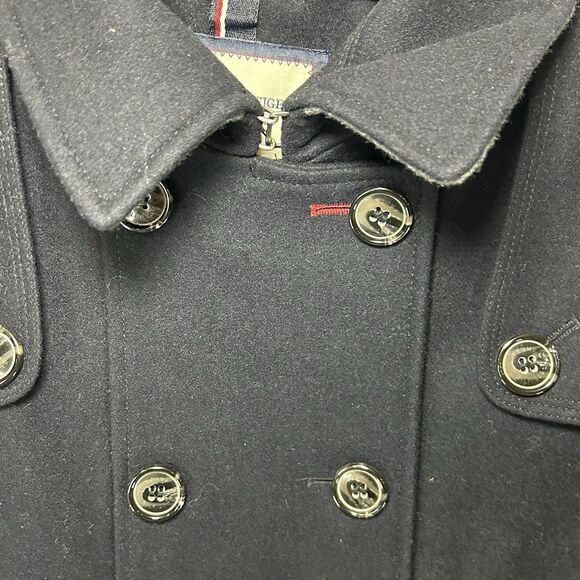 Tommy Hilfiger Double Breasted Navy Blue Wool Trench Coat Womens Large Belted - Picture 4 of 9
